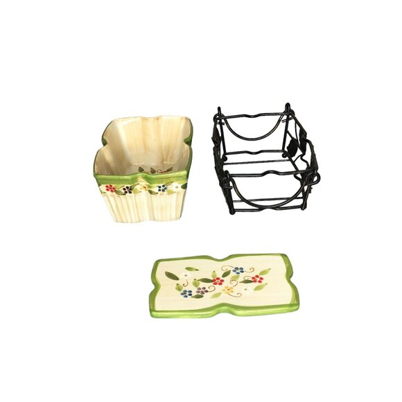 Temp-tations Old World Bakeware Bread Pan Basket Trivet Green Red Blue Casserole - Picture 13 of 16